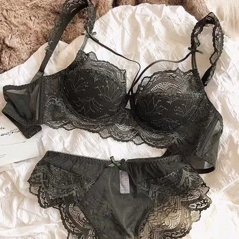 MOYISU Set bralette sexy in pizzo con piccoli busto, design francese, spalline rimovibili con sottili cuscinetti push up, copricostume morbido con ferretto AB