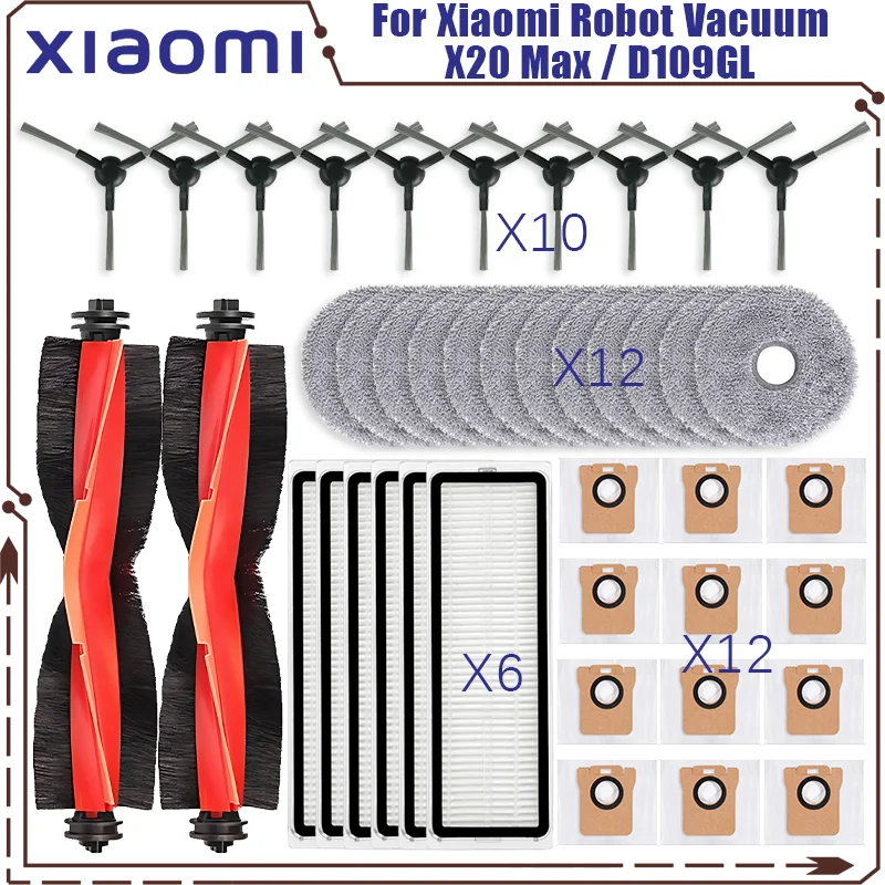 Spazzola Principale In Gomma Per Xiaomi Robot Aspirapolvere X10, X20, X20 Plus, S20, S10 Plus, X20 Max – Accessorio D109GL (4 Pezzi)