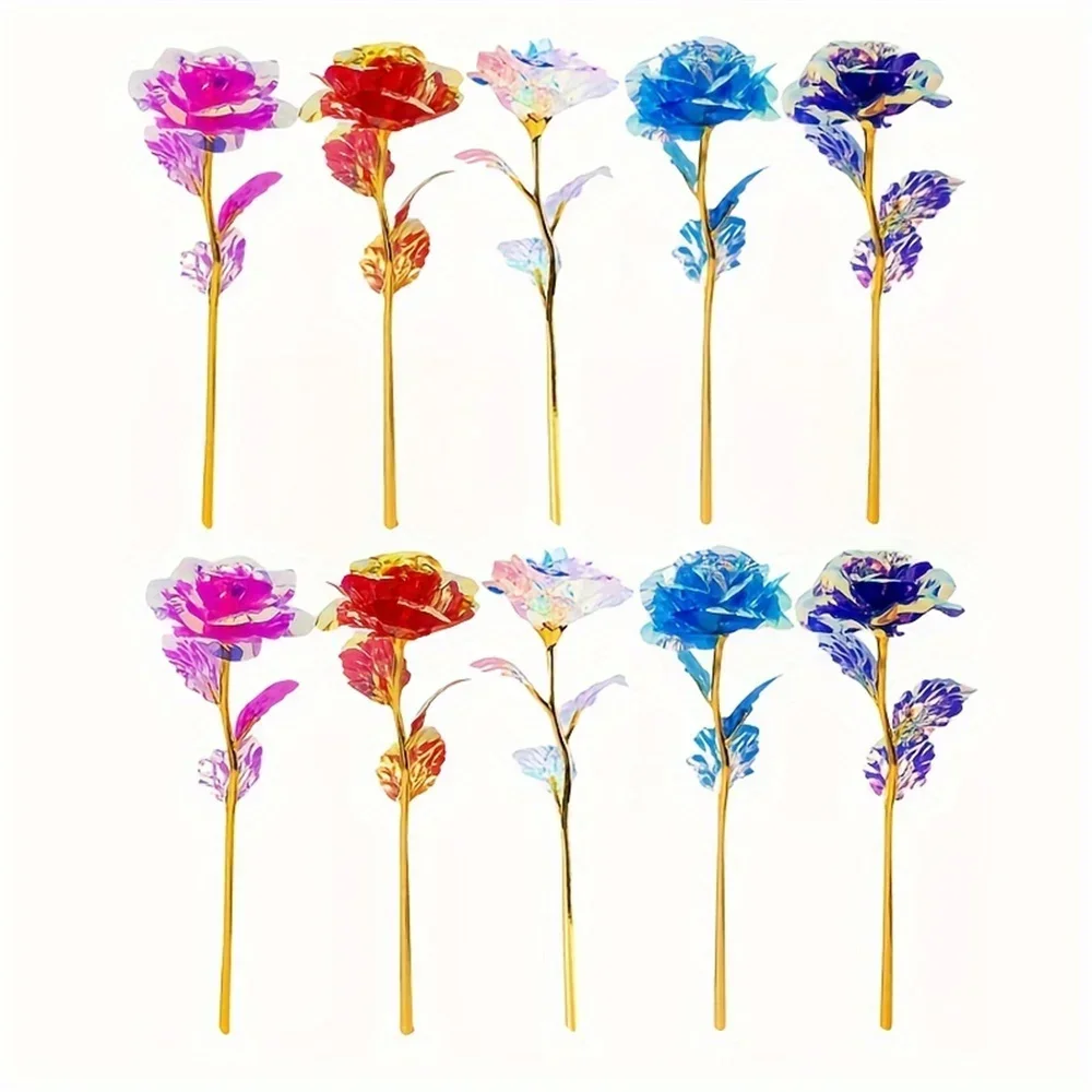 10PCS Valentine's Day Creative Gift Foil Plated Rose Gold Rose Lasts Forever Love Wedding Decor Lover Roses Creative Gift