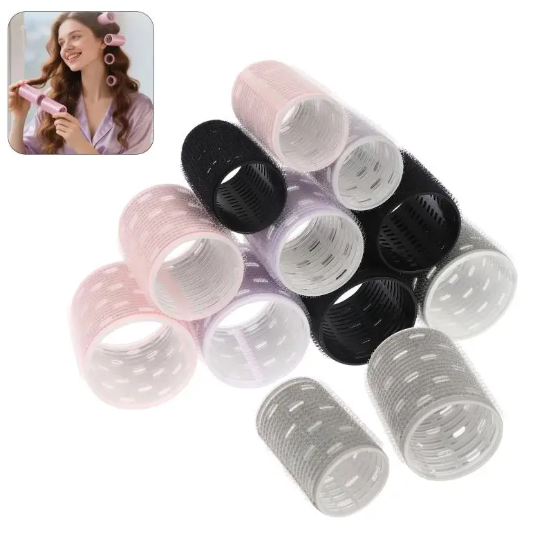 핫 8개입 60mm 특대형 알루미늄 코어 블랙 그레이 헤어 롤러 세트 다양한 사이즈 훅앤루프 점보 에어뱅 매직 슬립 컬 바