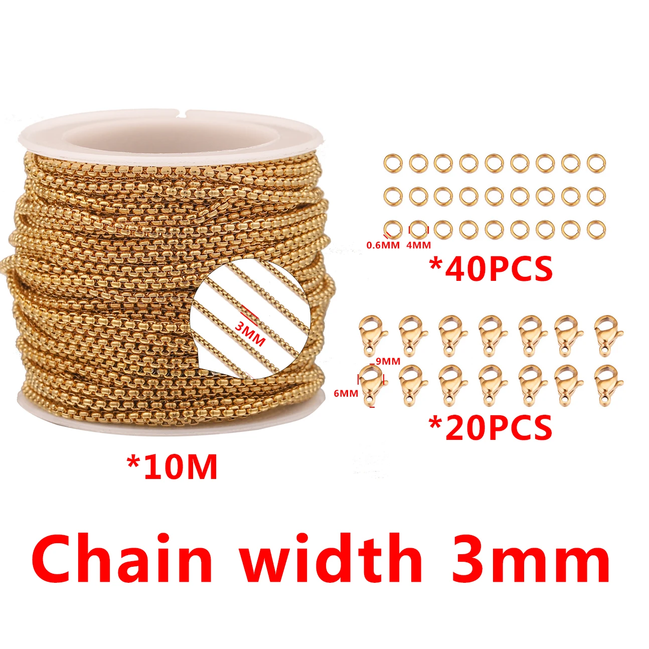 10 meter Kette Mit Hummer Verschluss und Öffnung Ring Set DIY Edelstahl Schmuck Machen Kit Liefert Für Armband Halskette – Detail 9