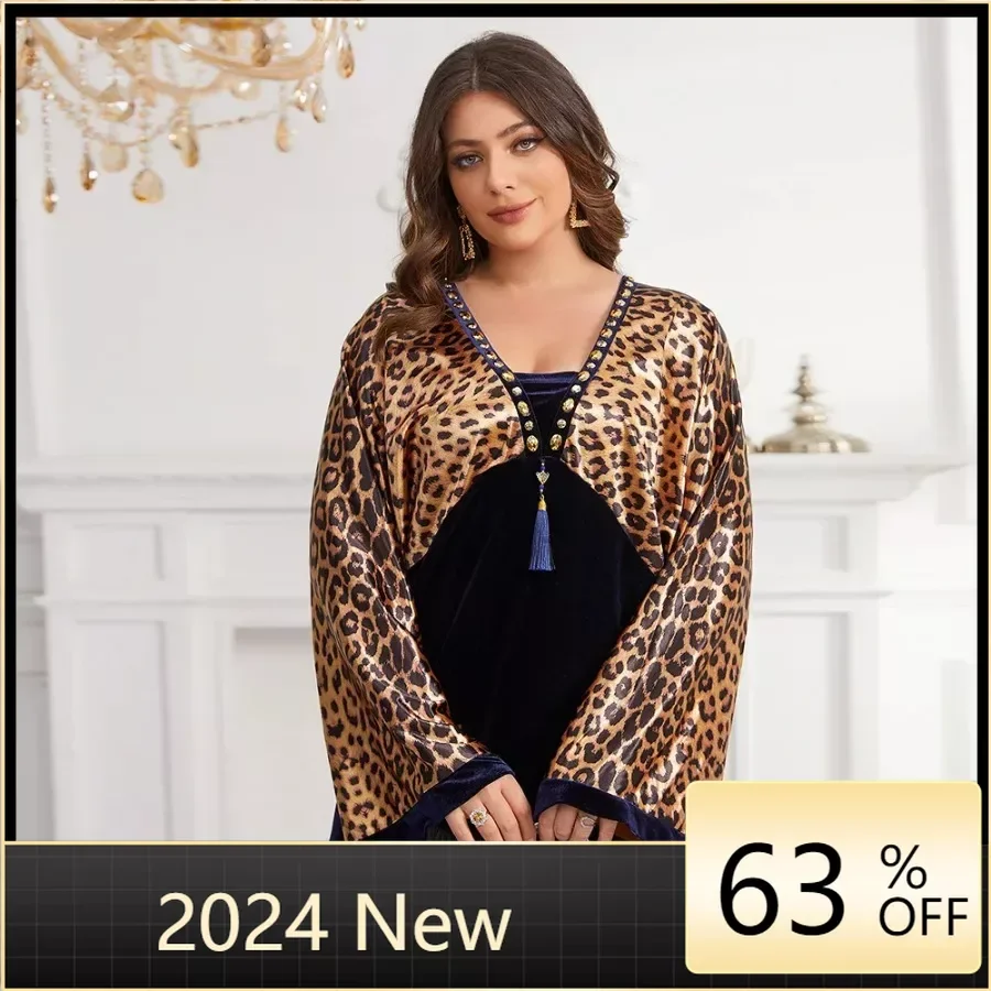 

Ramadan Abaya Dubai Kaftan Muslim Dress Elegant 2024 Spring Summer Long Sleeve V-neck African Evening Dresses for Women Robe