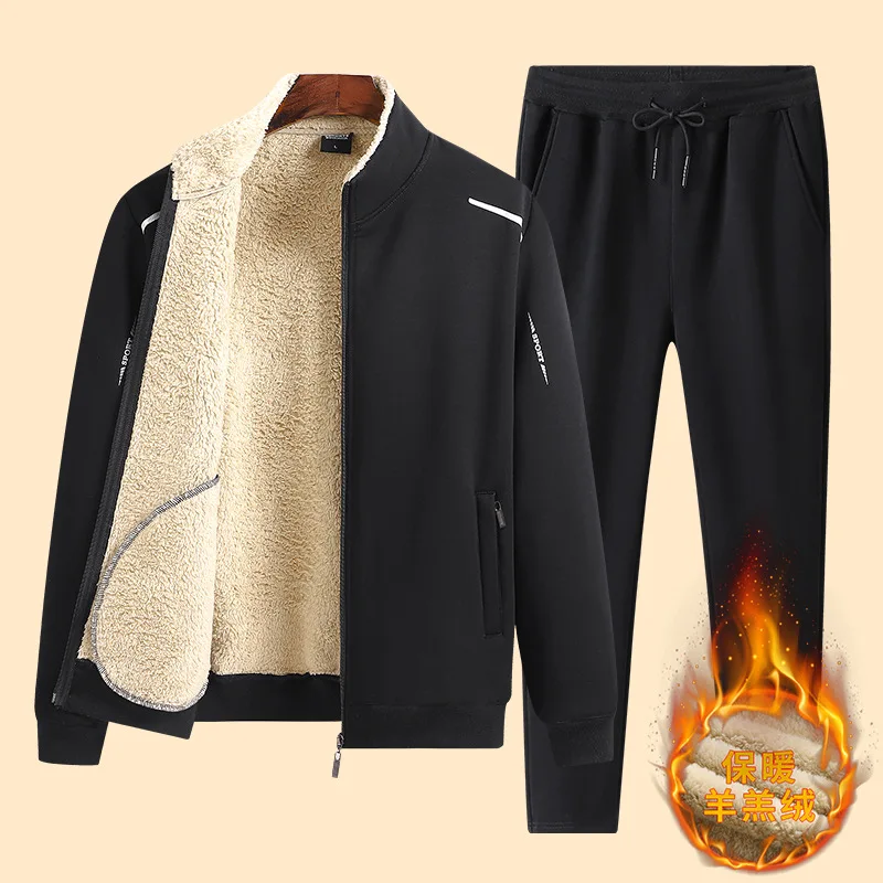 

Tracksuits Men Sets Casual Thicken Winter Two PCS Fleece Warm Jacket Pants Sweatshirt Sportswear Male Coats Hoodie Track Suits