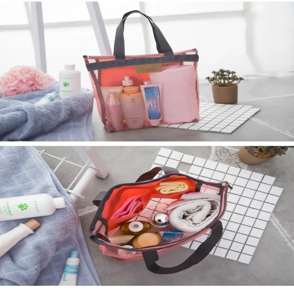 Cosmetic Storage Bag Mesh Beach Bag Mesh Bag Women Beach Bag Gym Bath Bag Makeup Mesh Toiletry Bags Men Wash Organizer Portable Pouch Case