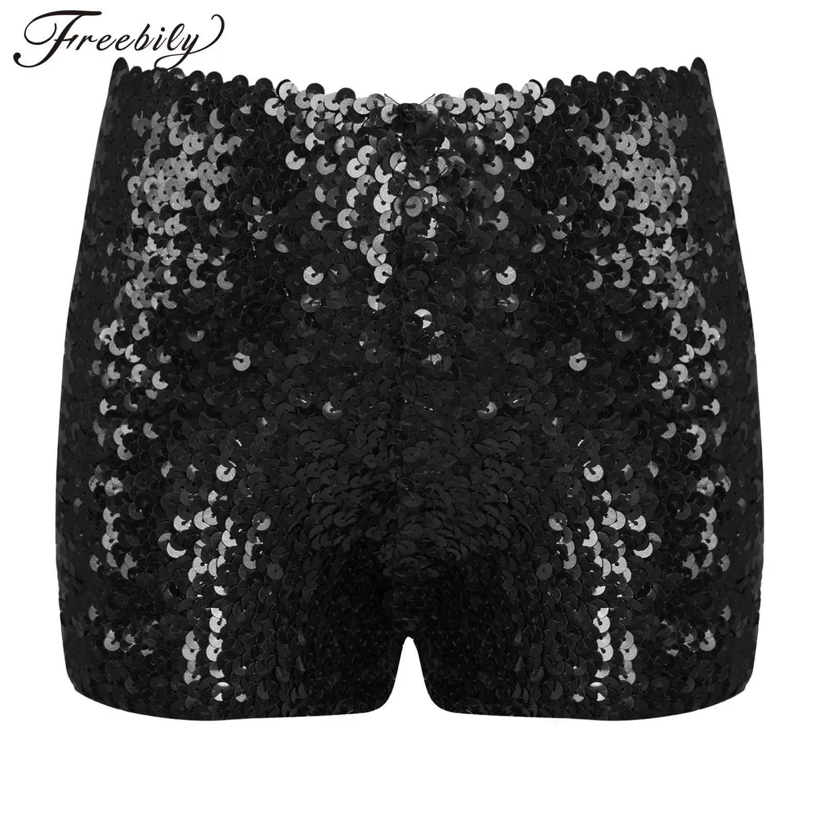 Kids Shorts Girls Dance Shorts High Elastic Shiny Sequins Solid Color For Hip-Hop Jazz Dancing