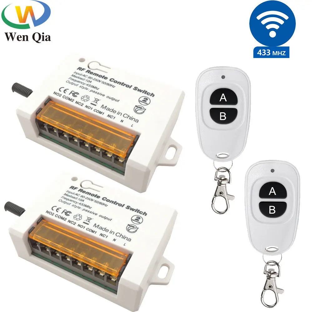Rf 433Mhz Interruttore Wireless Luce/Garage Telecomando Universale 110V 220V 10A 2Ch Trasmettitore Ricevitore Relè (La Batteria Include)