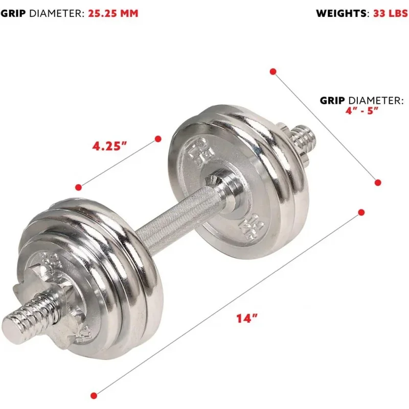 Sunny Health & Fitness 33lb Chrome Dumbbell Set w/ Carry Case-NO. 014