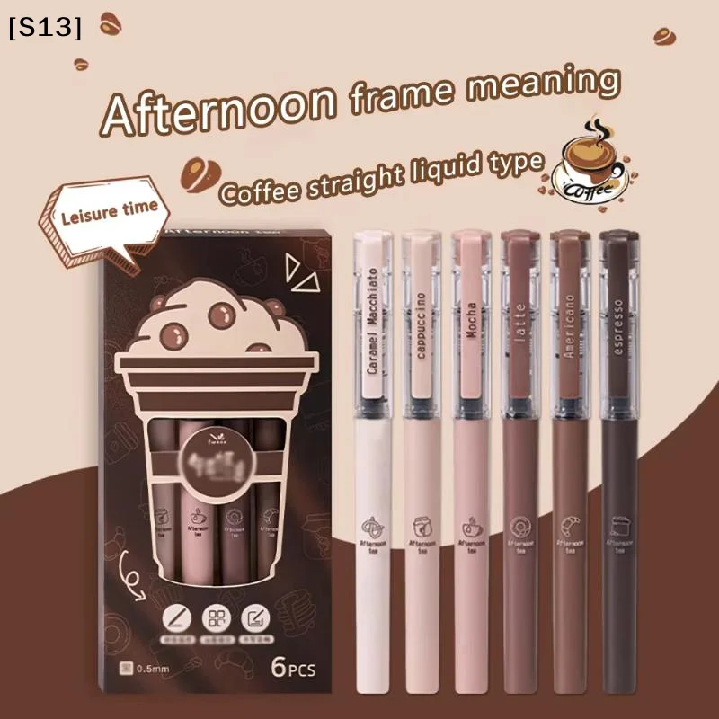 6Pcs 안티 스머징 소프트 펜 커피 테마 액체 속건성 젤 펜, 메모 작성, 페인팅 및 사무용품에 적합[Q]