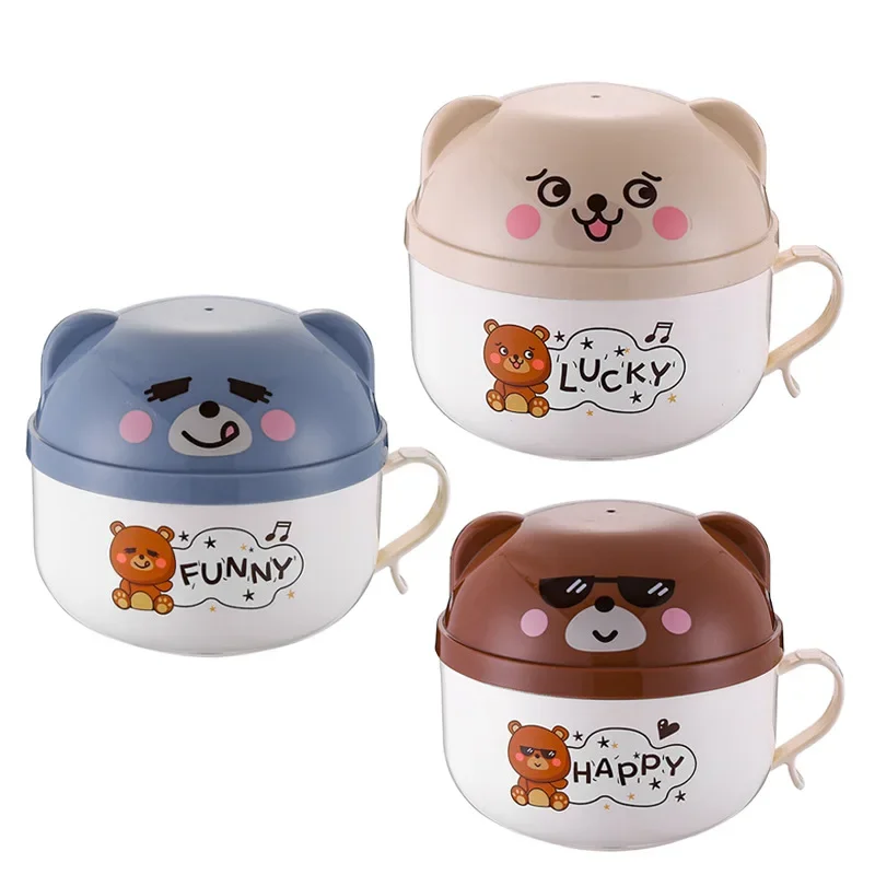 Cartoon Stainless Steel Instant Noodle Bowl with Lid  Large Capacity Student Lunch Box Dormitory Practical Gift Fast Food Cup