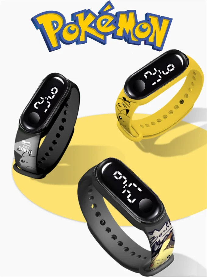 New Pokemon Electronic Watch Pikachu Cartoon Digital Electronic Waterproof LED Watch Wristband Children's Toy Christmas Gift