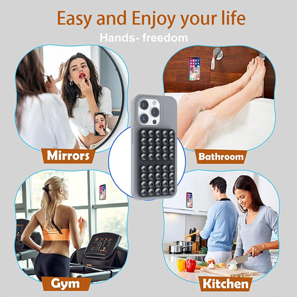 PopsoGrip 핸즈프리 실리콘 흡입 컵 전화 마운트 양면 흡입 전화 케이스 아이폰에 대한 전화 그립 삼성 뒷면 커버