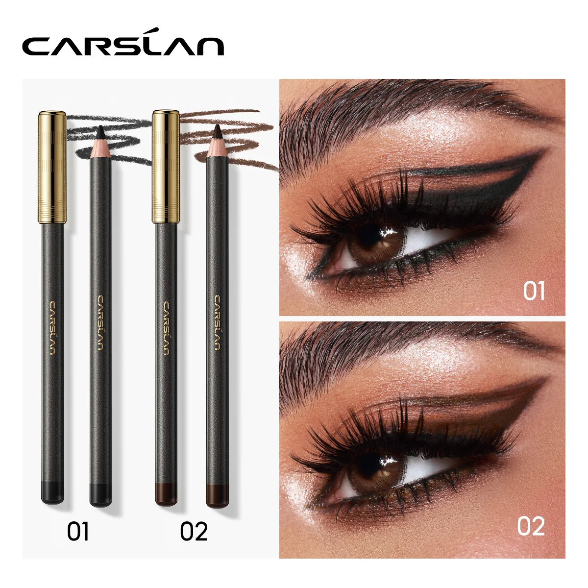 

CARSLAN Long-lasting Eyeliner Pencil Waterproof Smudge Proof Quick Drying Easy to Colored Eye Liner Pencil For Beginner Makeup