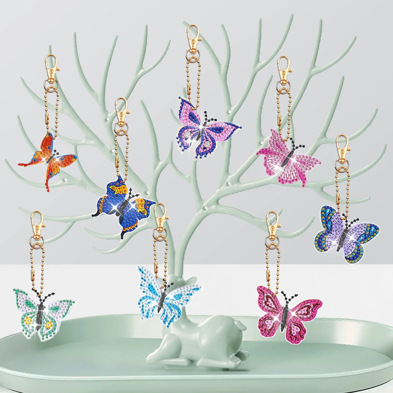 DIY Dragonfly Diamond Art Keychains 8pcs/set diamond keychains Diamond Art Butterfly Keychains Birds Painting Kits