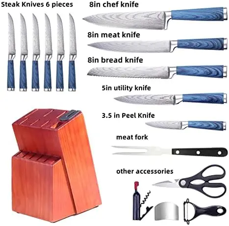 16-Piece Kitchen Knife Set Stainless Steel with Wood Block - AliExpress