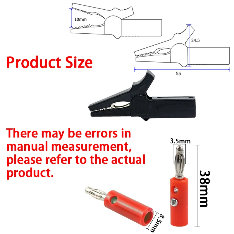 Alligator Clips Test Probes 55MM + lantern PLUG With 4mm lantern Plug Cable Clips Socket Battery Red Black
