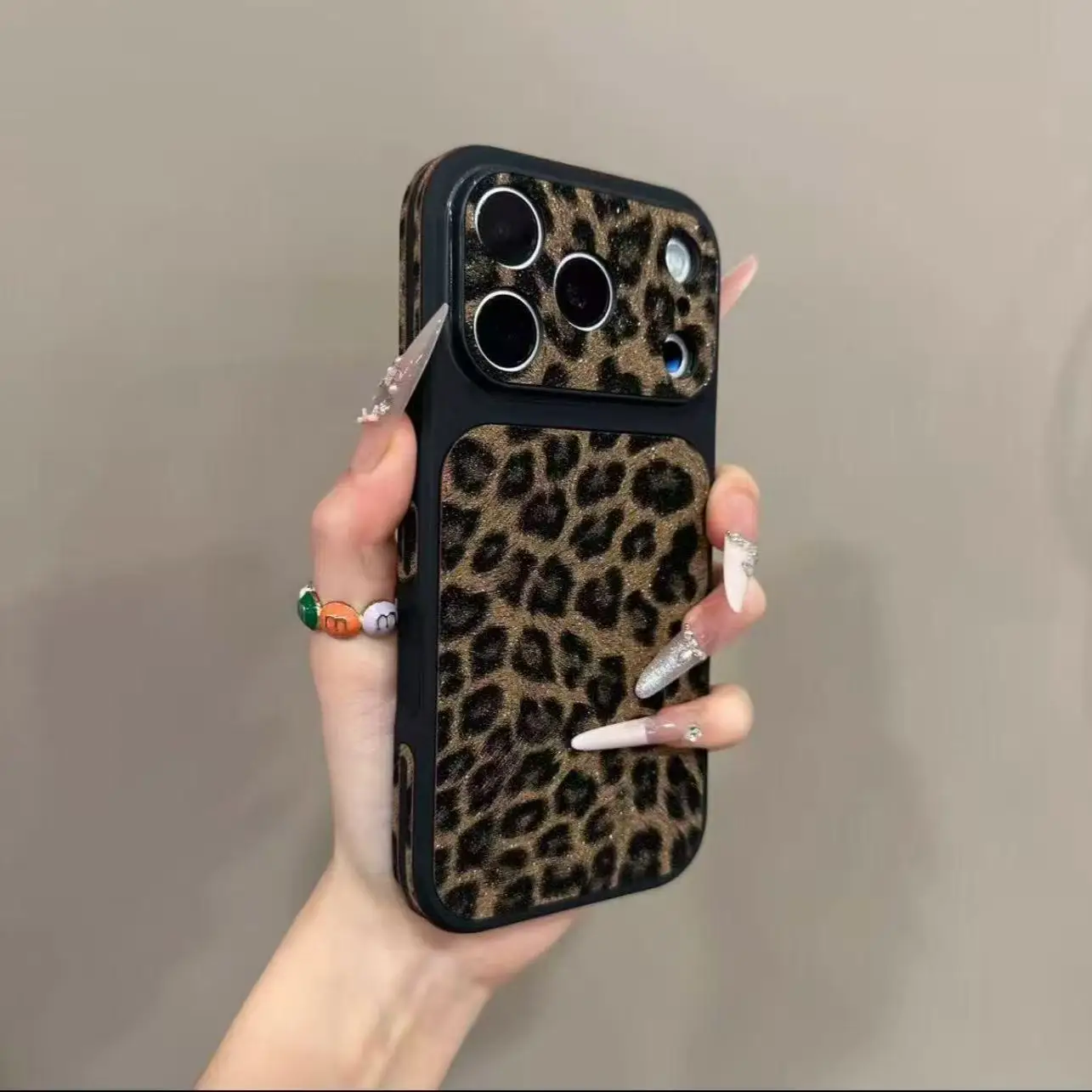 Luxury Leopard Print Shockproof Matte Phone Case with Camera Protection