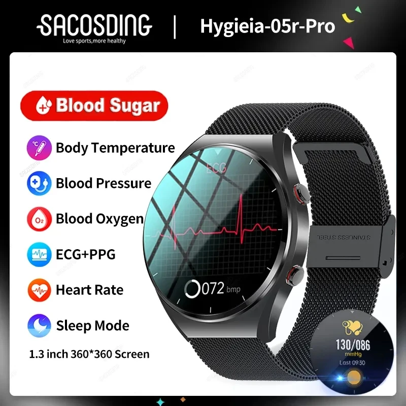 

Healthy Noninvasive Blood Sugar Smart Watch Men ECG+PPG Precise Body Temperature Heart Rate Blood Pressure HRV Sports Smartwatch