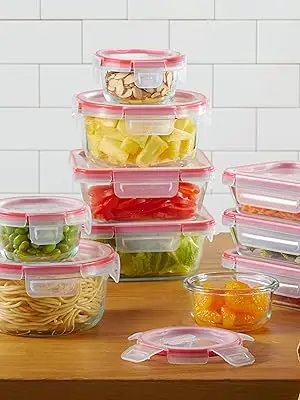 Pyrex Freshlock 14-Piece Mixed Size Glass Food Storage Meal Prep Container Set, Airtight & Leakproof with Locking Lids, for Lunch and Meal Prep