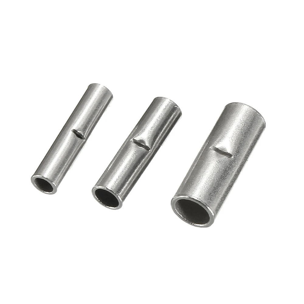 10/50 Non-Insulated Butt Wire Connector Ferrules Electrical Cable Terminal Copper Bare Tinned Crimp Terminal 0.2-35mm2 26-2AWG wire connectors