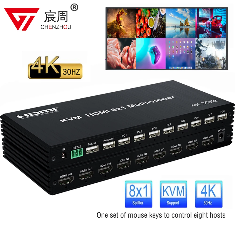 4K HDMI 8x1 KVM многоцелевое устройство просмотра бесшовный переключатель 8 CH мультиплексор многоэкранный просмотр 8x1 KVM HDMI четырехэкранный мультипросмотр для ПК ТВ HDMI KVM Multi viewer 4K 8 In 1 Out 1080P KVM HD