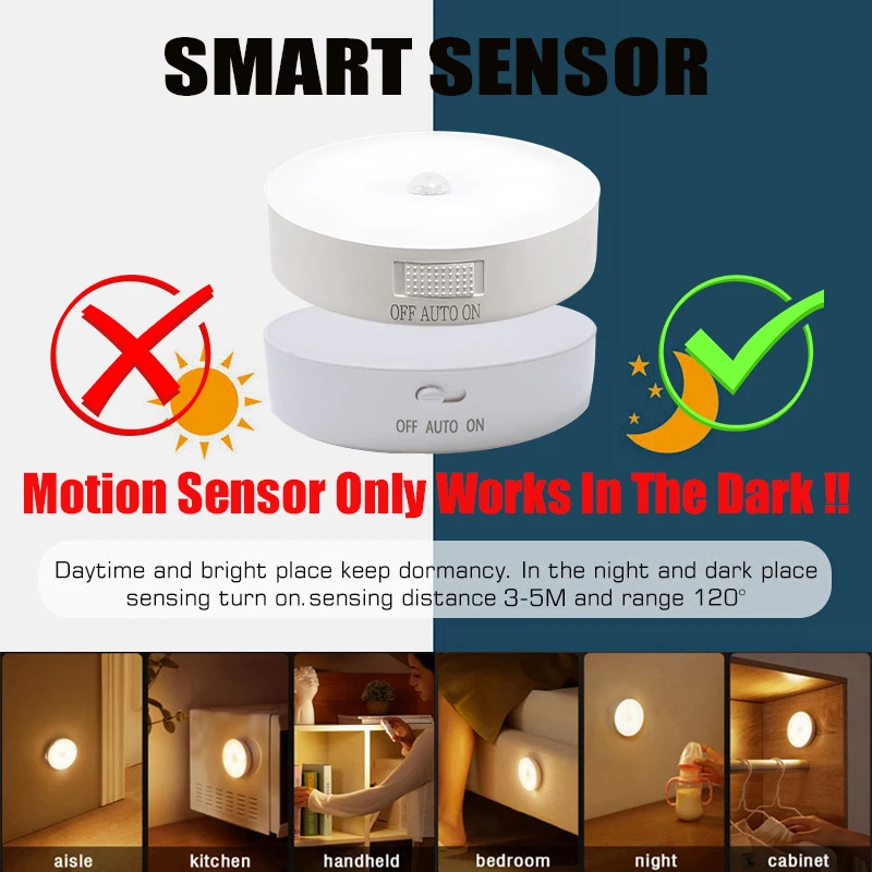 LED Night Light Bedroom Motion Sensor Light USB With Switch Rechargeable Inductor Lights For Kitchen Stairs Hallway Closet