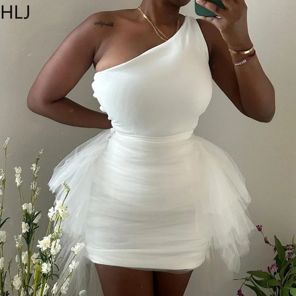 HLJ Spring New Mesh Tassels Ruched Mini Skirts Two Piece Sets Women One Shoulder Bodysuits + Skirts Outfits Female Party Clothes women mesh see though velvet patchwork off shoulder sweetheart neck bodycon midi mini ruched dress sexy night party