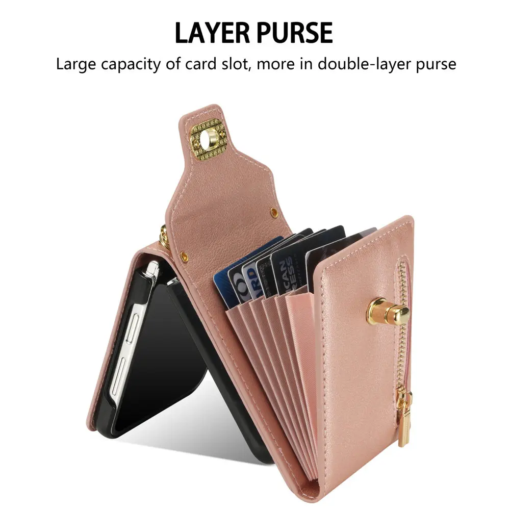 Elegant Leather Crossbody Wallet Case with Credit Card Holder and Long Lanyard