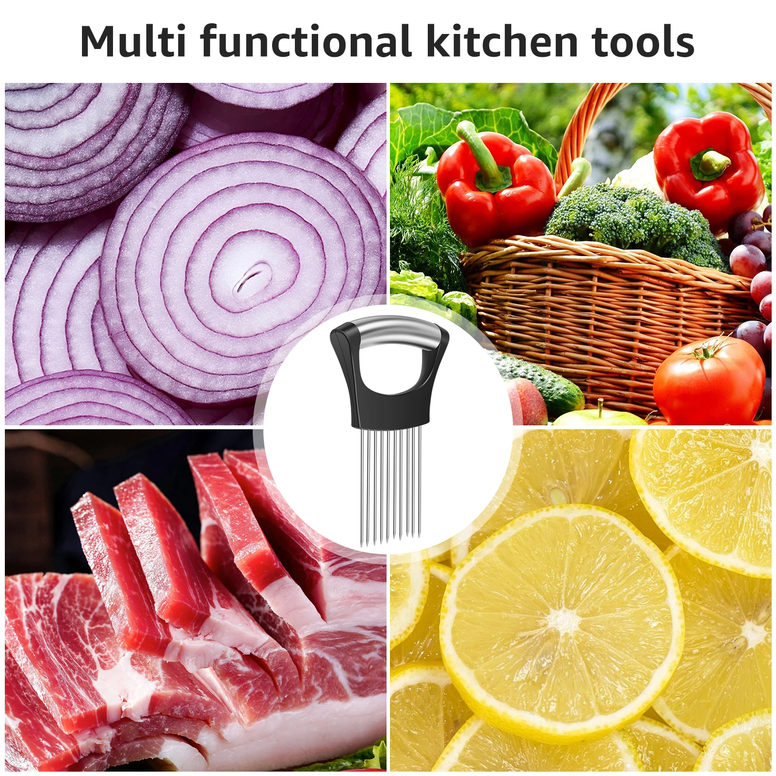 8/2pc Onion Slicers Assistant Tomato Onion Slicer Holder Stainless Steel Cutter Fork Kitchen Gadget Vege Cutting Fixing