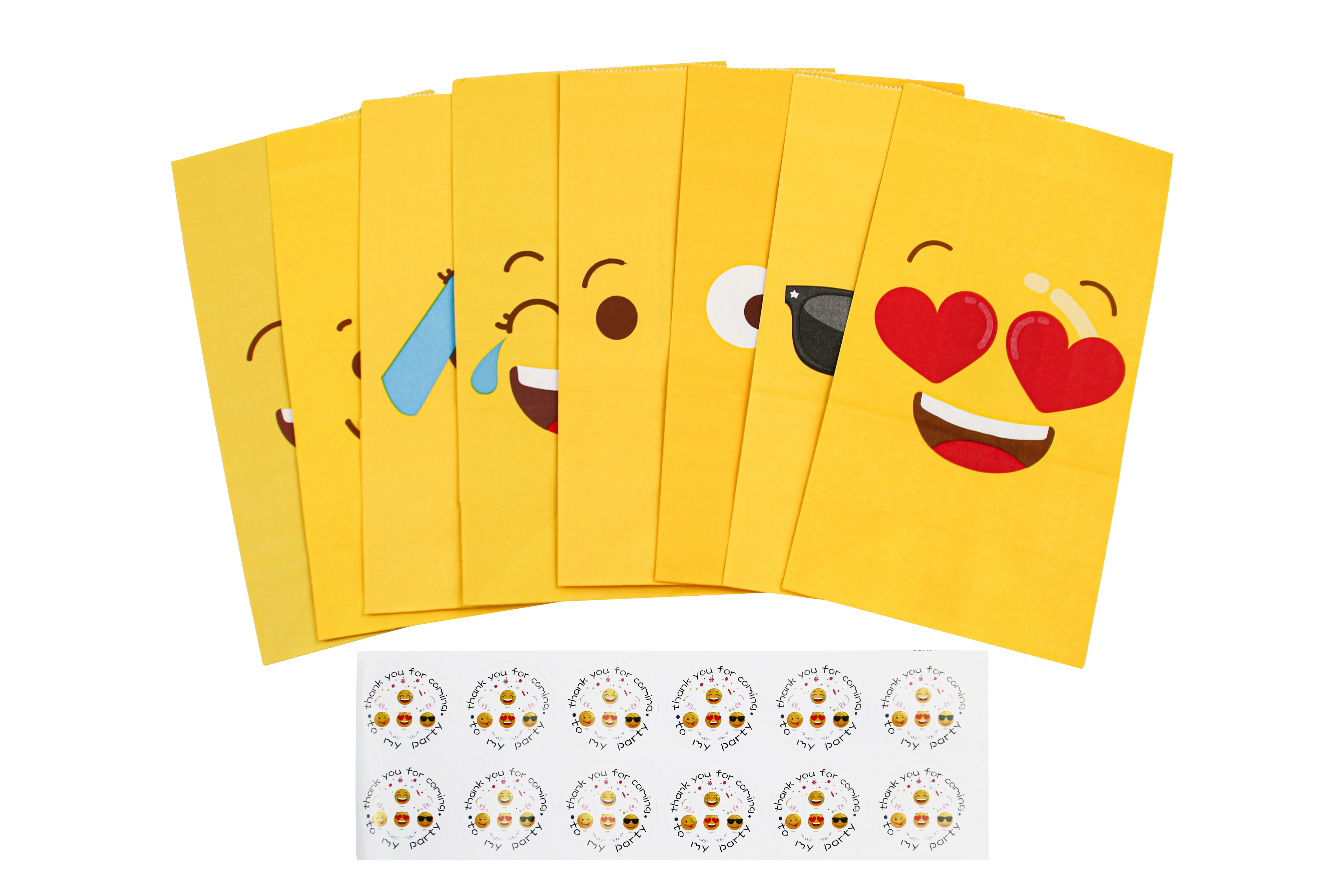 24 Stück Smiley-Gesicht Design Keks-Geschenktüten mit Aufklebern Geburtstagsparty Gastgeschenk Süßigkeiten Geschenkverpackung Kraftpapiertüten – Detail 2