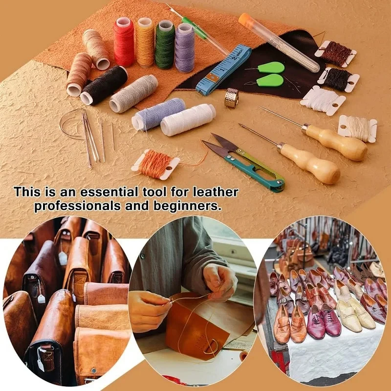 59 Pcs Leather Sewing Kit for Hand Sewing Heavy Duty Repair Kit Large-Eye Stitching Needles for Canvas Sofa