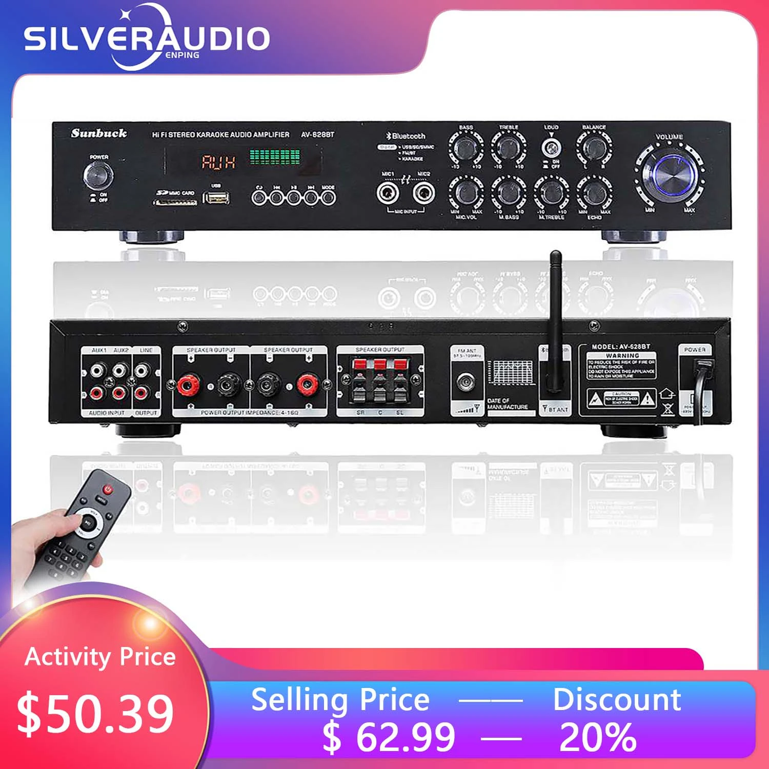 GAP 628BT 110V/220V 2000W Power Amplifier Audio Subwoofers HIFI Stereo