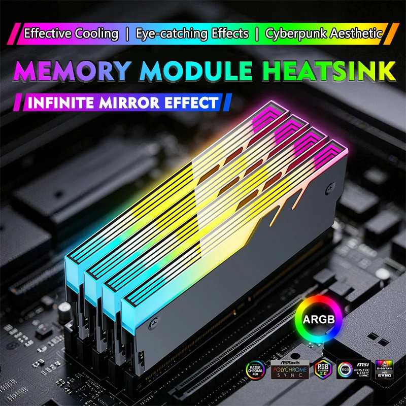 JUMPEAK Memory Module Heatsink DDR4 DDR5, 5V ARGB Sync PC RGB RAM Cooler Cooling Shim Armor Shell Cover Radiator