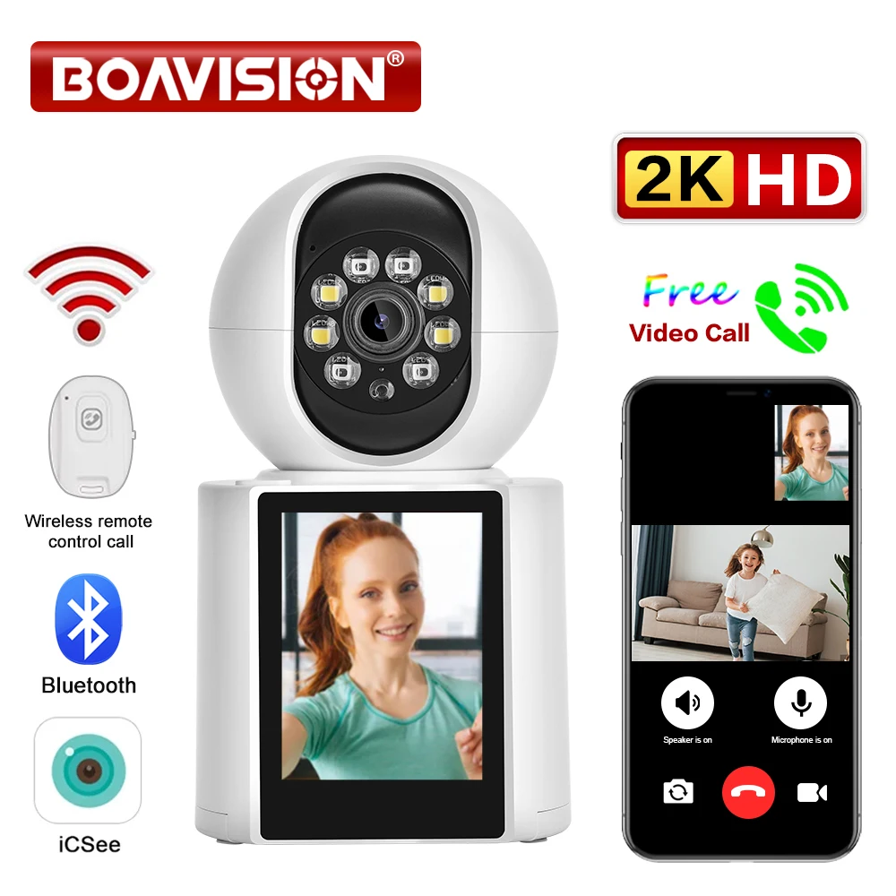 

Wifi Camera 2K 3MP 2.8 inch IPS Screen Auto Tracking Humanoid Detection Two Way Audio PTZ Video Calling Intercom smart camera