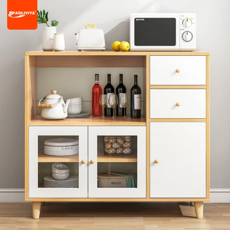 AOLIVIYA Large Capacity Wooden Sideboard Wine Cabinet Dish Storage Cabinet For Dining Room Office Tea Storage Shelf A6