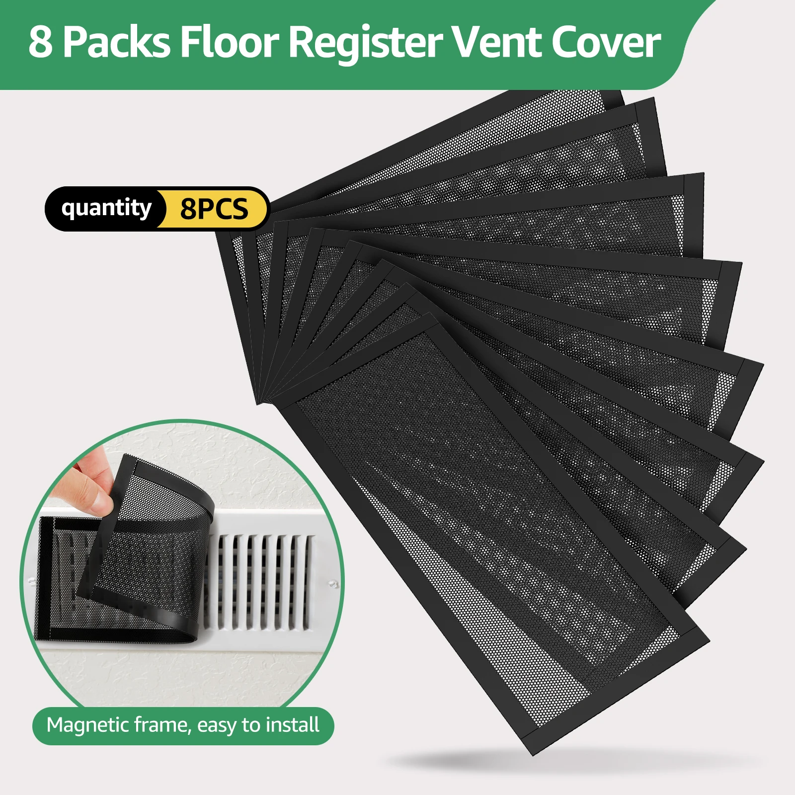 8Pcs 10x4inch Hon&Guan Floor Vent Covers Strong Magnetic Vent Mesh Air Vent Filters PVC Floor Register Vent Screens for Home Flo