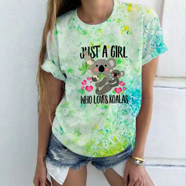 Just A Girl Who Loves Koala T Shirts Women Fashion Graphic Tee Cute Koala Print T Shirt Funny