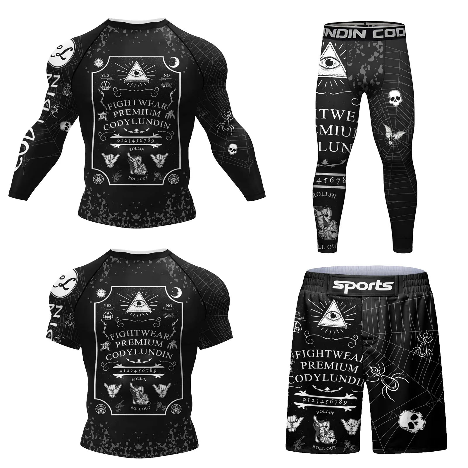 

4 Pieces Cody Lundin Mens Exercise Sportswear Combat jiu jitsu bJJ Rashguard Set Compression Shirts+pants Running Training Kits