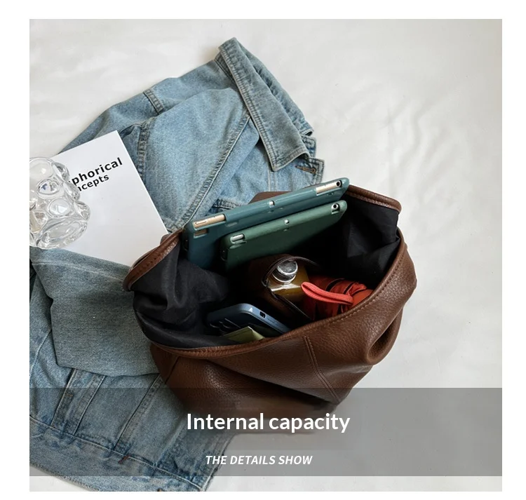 Damen-Schultertasche aus weichem PU-Leder, große Kapazität, einfache Pendler-Handtasche, vielseitige Outdoor-Tragetasche – Detail 5