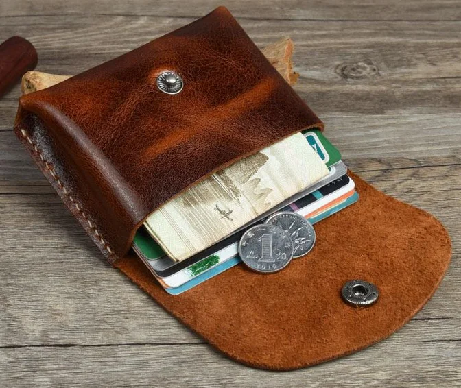 Handwork Vintage Leather Coin Purse Genuine Leather Minimalist Coin Case Men Mini Pouch Card Cowhide coin purse coin purse wallet