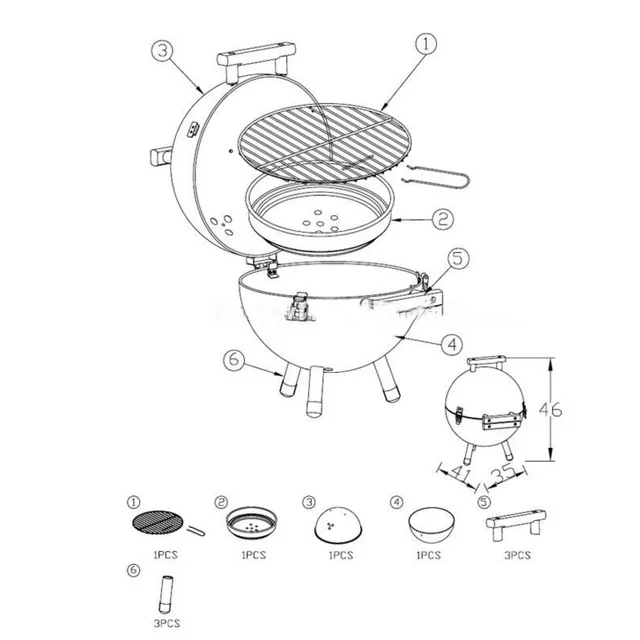 Promotion Grills Porcelán Zománcozott Rozsdamentes Acél Könnyen Összeszerelhető Bbq Barbecue Golflabda Tervezés Új Stílus 14 Hüvelyk - Image 5