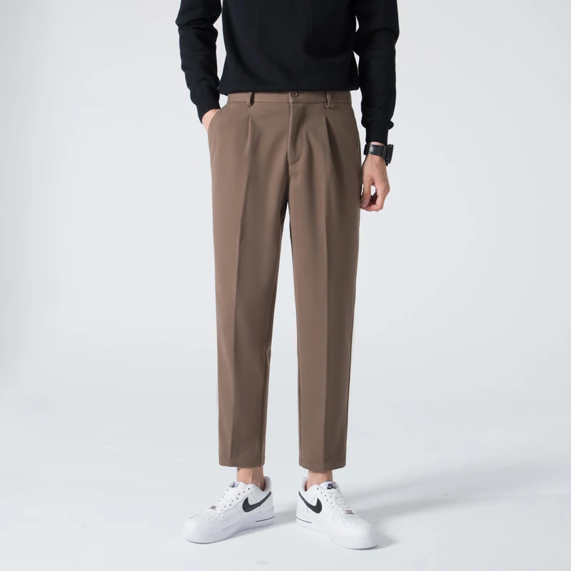 

2024 Winter Men's High Quality Original Straight Woolen Casual Pants Thicken 3 Color Business Suit Pants Slim Fit Trousers