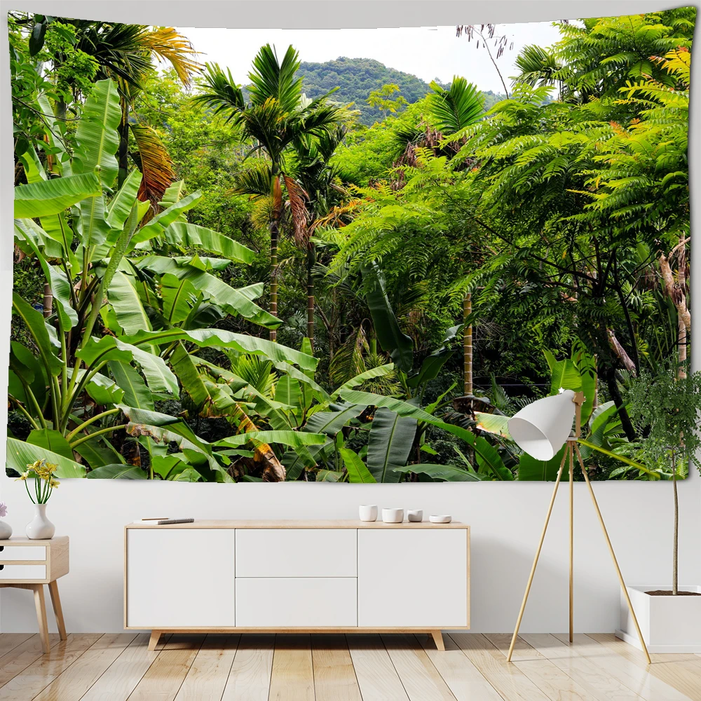 

Tropical Rainforest Tapestry Wall Hanging Bedroom Decoration Polyester Fabric Bohemian Plant Art Forest landscape Tapestry