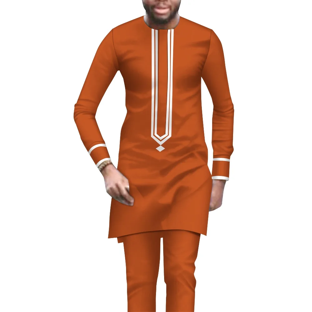 Bazin Riche African Men Clothing Dashik Men Suit Casual 2 Pcs Set Shirt and Pant Fashion Sport Style Nigerian Men Outfit WYN1754