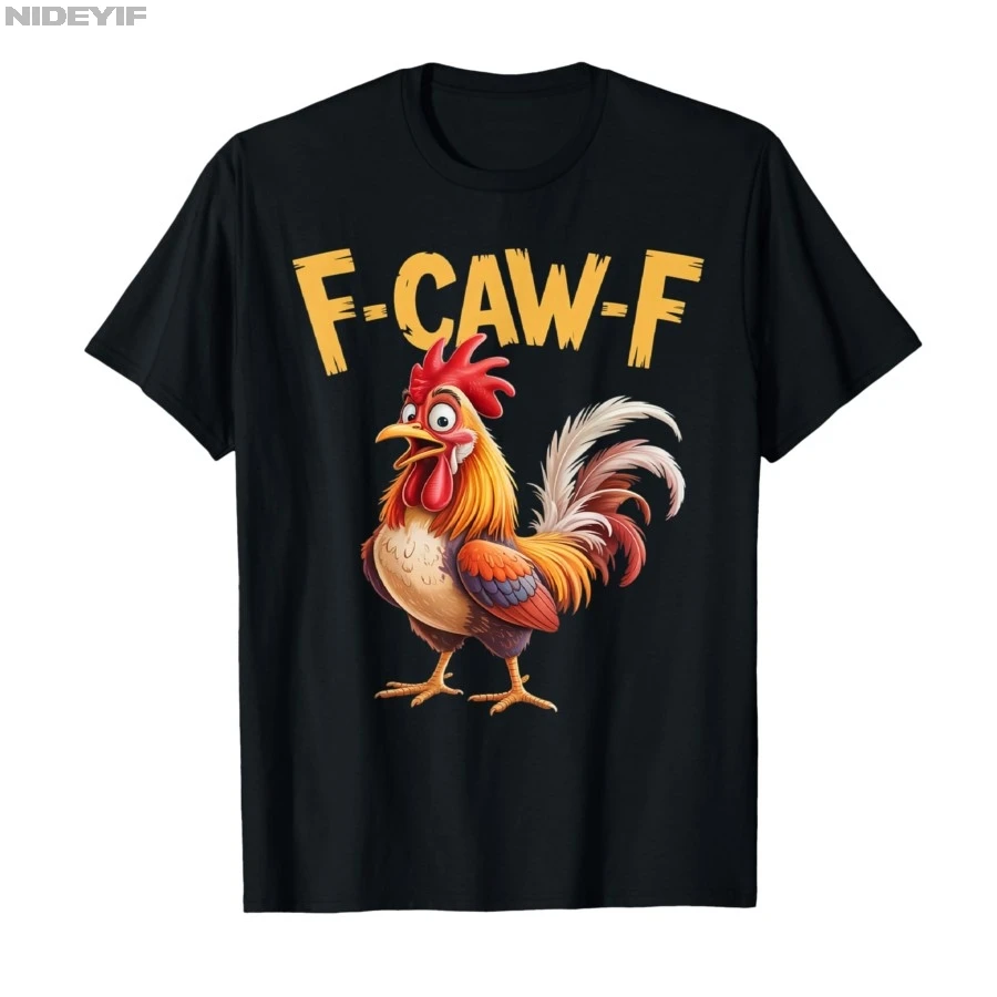 Black F-Caw-F T Shirts, Crew Neck Casual F-Caw-F Rooster Shirt