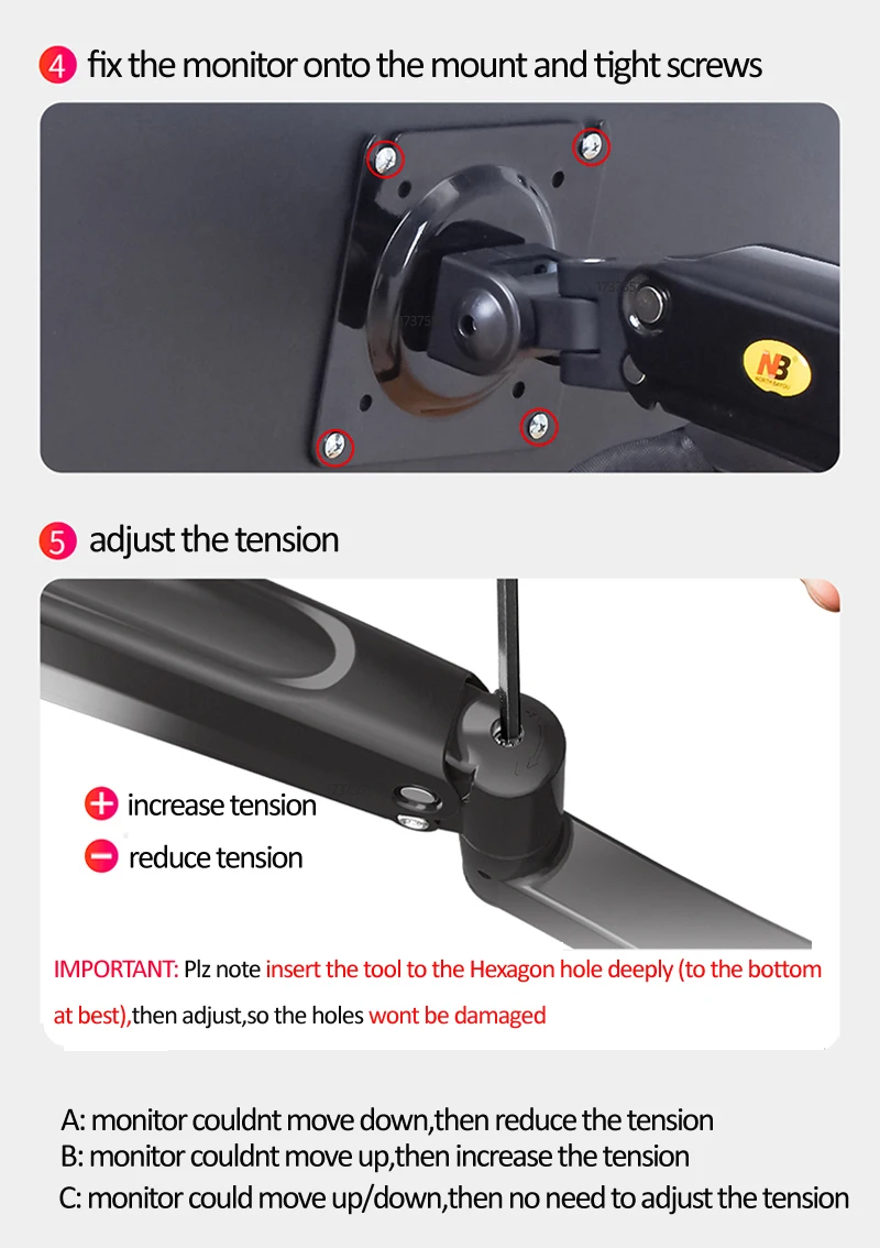 Full Motion Lcd tv Mount Mola de Gás Duplo Monitor Desk Holder Braço 212kg H180 2232 Braçadeira de Braço Grommet Novo nb - Image 5