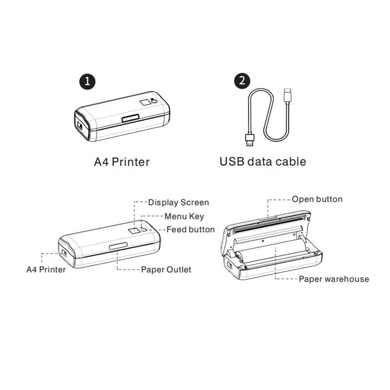 bluetooth mini portable thermal printer ZJ-A4BT mobile office home student homework wireless Bluetooth portable A4 thermal printer with built-in lithium battery canon small photo printer