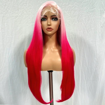 13x6 parrucche diritte sintetiche in pizzo parrucca rosa sfumata per le donne 30 pollici Pre pizzicate con i capelli del bambino Glueless IPARTY da indossare ogni giorno