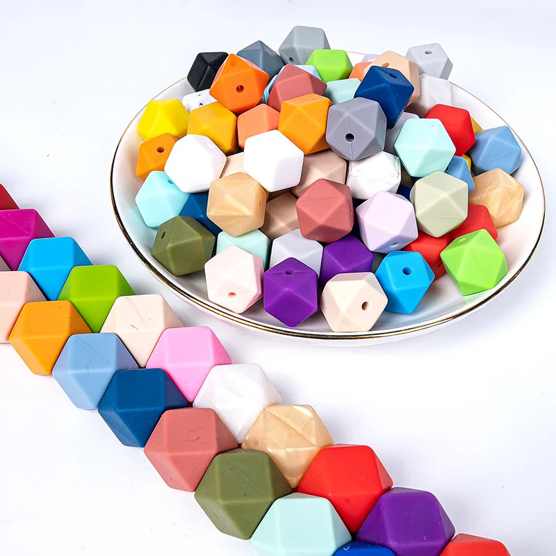 50pcs 14MM Hexagon Silicone Beads Food Grade Silicone For Jewelry Making   DIY Pacifier Chain Necklace Jewelry Accessories
