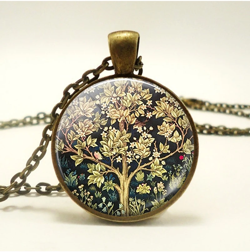

Accessories William Morris Tree of Life Glass Dome Necklace Vintage Art Jewelry Glass Cabochon Pendant Fashion Gift For Woman