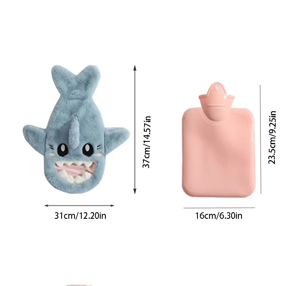 Cute Soft Cover Shark Hot Water Bottle Insulating Detachable Hand Warmer Leak-proof PVC Heat Reusable Bag Office